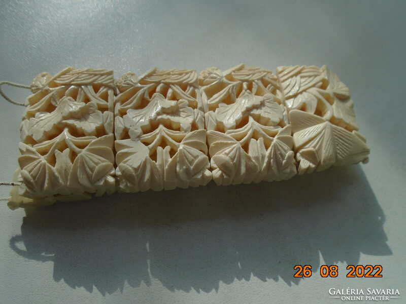 Antique, hand-carved bone, openwork oriental plant pattern wide bracelet