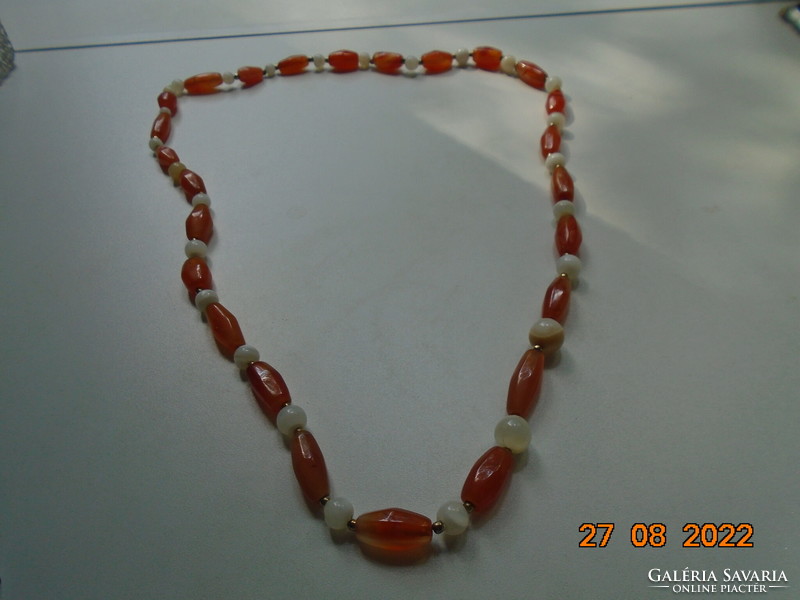 Antique 25 large-eyed Baltic amber and moonstone, long heavy necklace, with gold-plated intermediate pearl