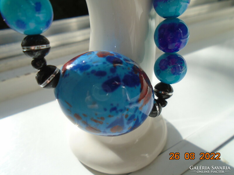 Vintage necklaces with turquoise blue murano glass effect, colorful big ball and pearls