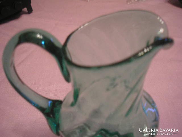 Biedermeier twisted decorative thick base vinegar v.Oil green glass pouring rarity for sale