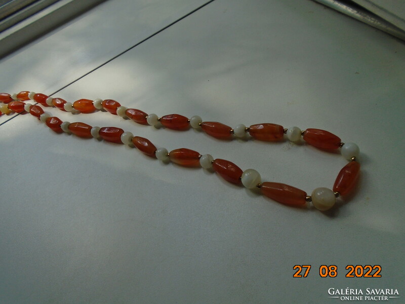 Antique 25 large-eyed Baltic amber and moonstone, long heavy necklace, with gold-plated intermediate pearl