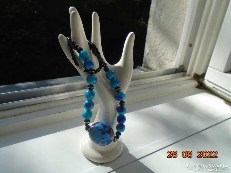 Vintage necklaces with turquoise blue murano glass effect, colorful big ball and pearls