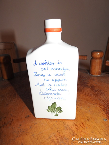 Wine flask - bottle ceramic - folk flower pattern - with a funny wine inscription