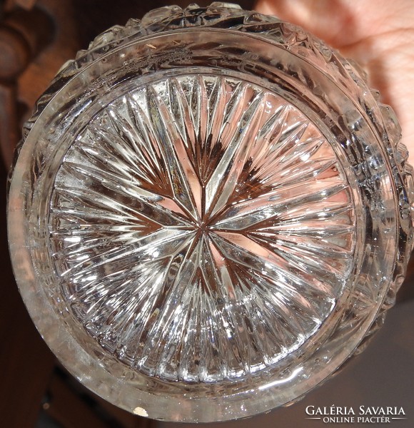 Ezüst(özött) peremű és fogójú kristály bonbontartó üveg