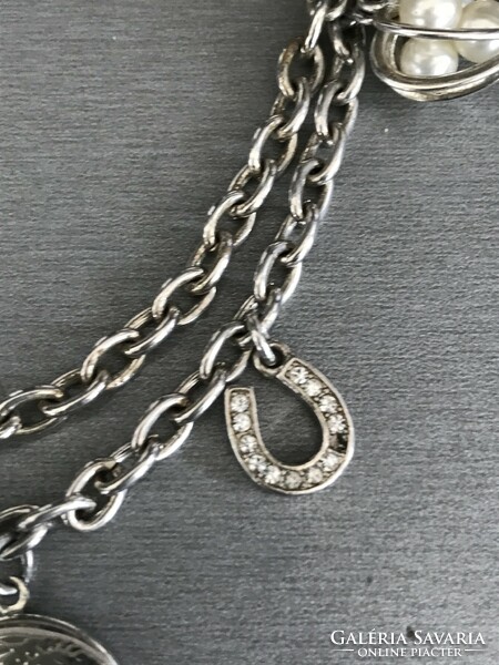 Double row necklace with various pendants, 43 cm