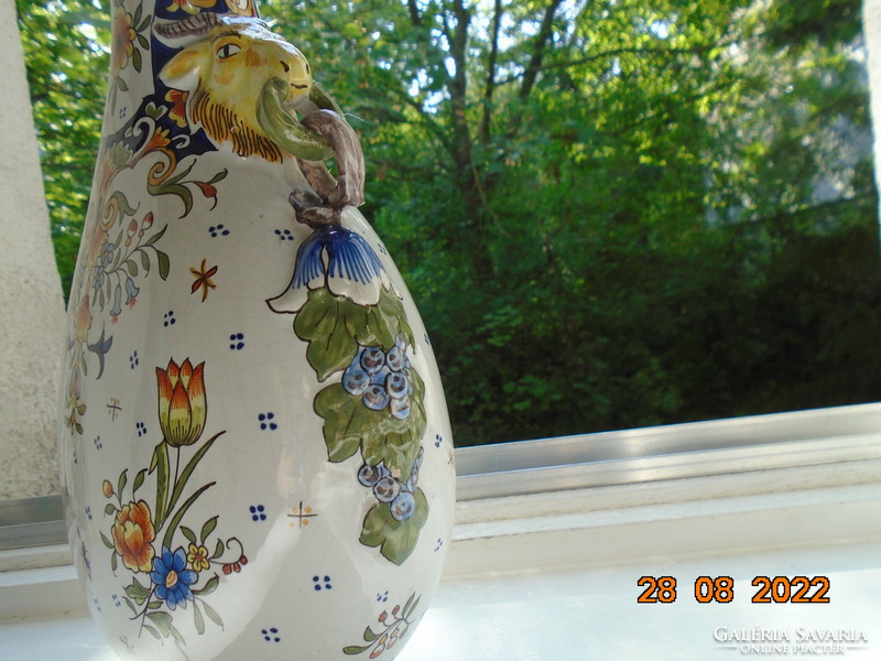 18 No. Veuve Perrin signed French faience vase with plastic goat heads