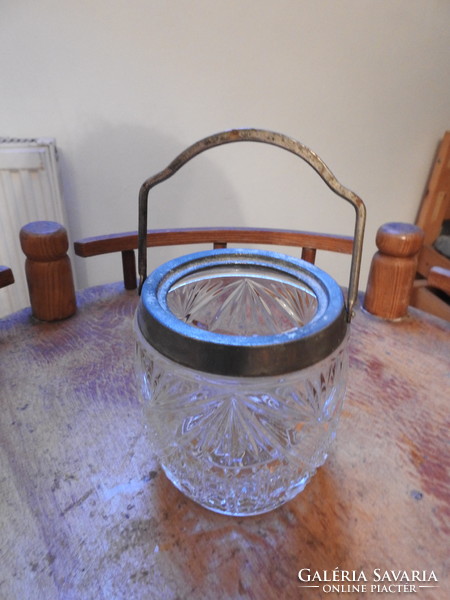 Crystal bonbon holder glass with silver rim and teeth