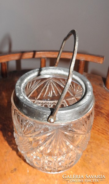 Crystal bonbon holder glass with silver rim and teeth