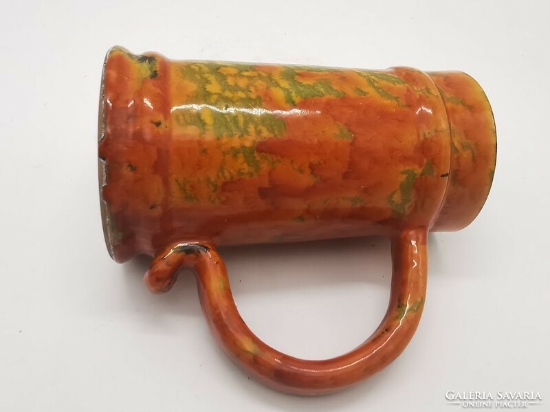Mihály, retro vase, jug-shaped Hungarian applied art ceramics, 15 cm, marked polyák