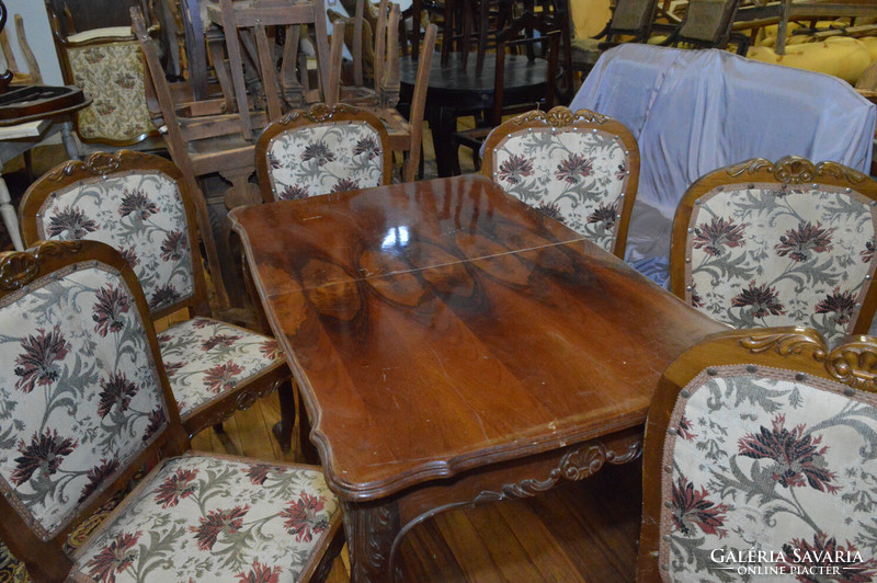 Antik Neobarokk asztal + 6db szék