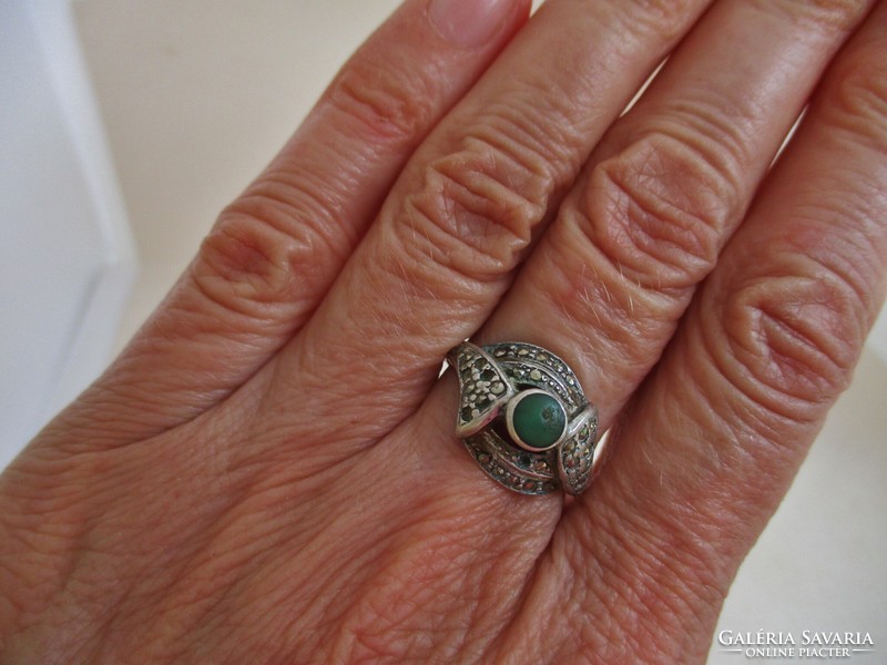 Szép kis ezüst gyűrű valódi zöldes színű türkizzel