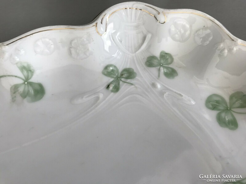 Art Nouveau porcelain serving bowl with hand-painted clover pattern, 40 x 28 cm