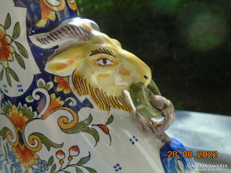 18 No. Veuve Perrin signed French faience vase with plastic goat heads