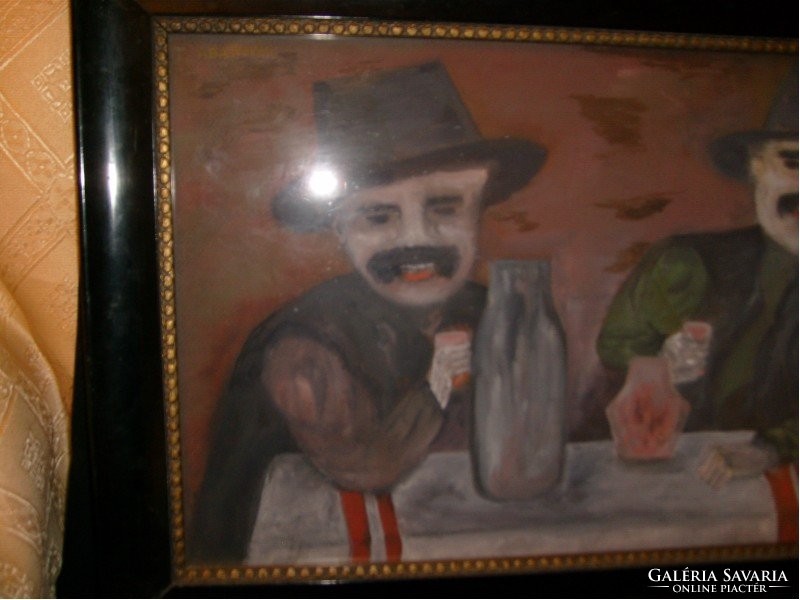 M1-12 aba - novak copy with mark glass plate painting drinking buddies antique frame 51x36 cm discounted