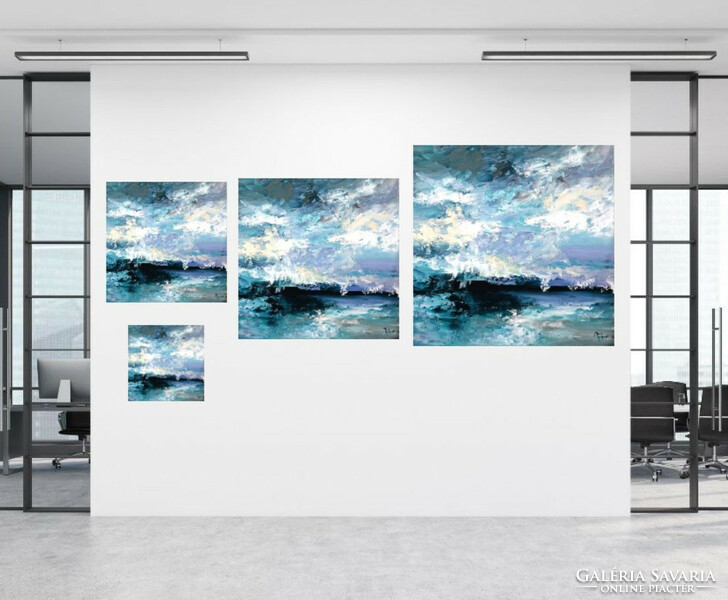 "Clouds" 80x80cm Püspök Anita festmény, kortárs modern alkotás Giclée print