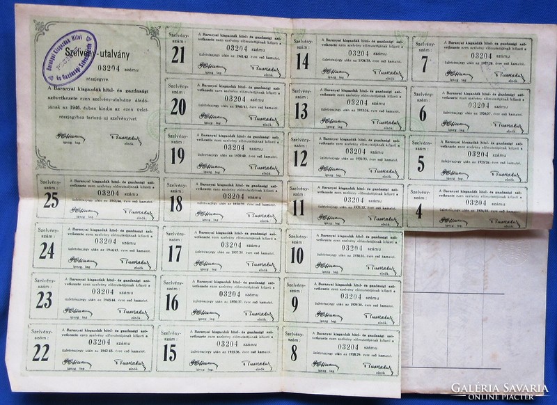 Antik értékpapír 500 Koronáról Pécs 1921 Üzletrészjegy Baranyai Kisgazdák Hitel És Gazdasági Szövetk