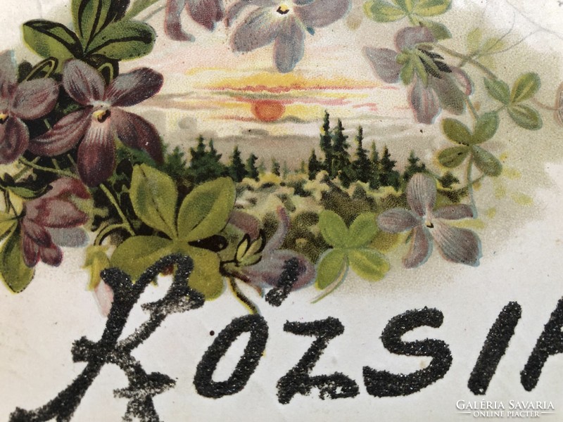 Antique long address, litho postcard - 1900