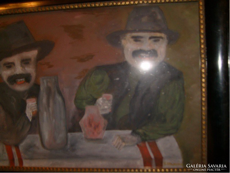 M1-12 aba - novak copy with mark glass plate painting drinking buddies antique frame 51x36 cm discounted