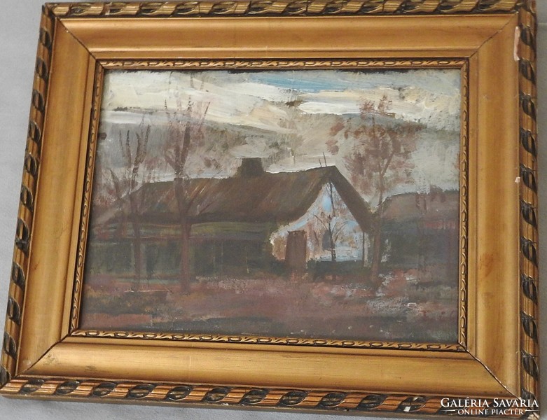 Csaba Fejér 1936 - 2002 lowland houses painting rare!