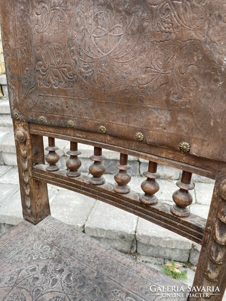 Antique pewter leather chair