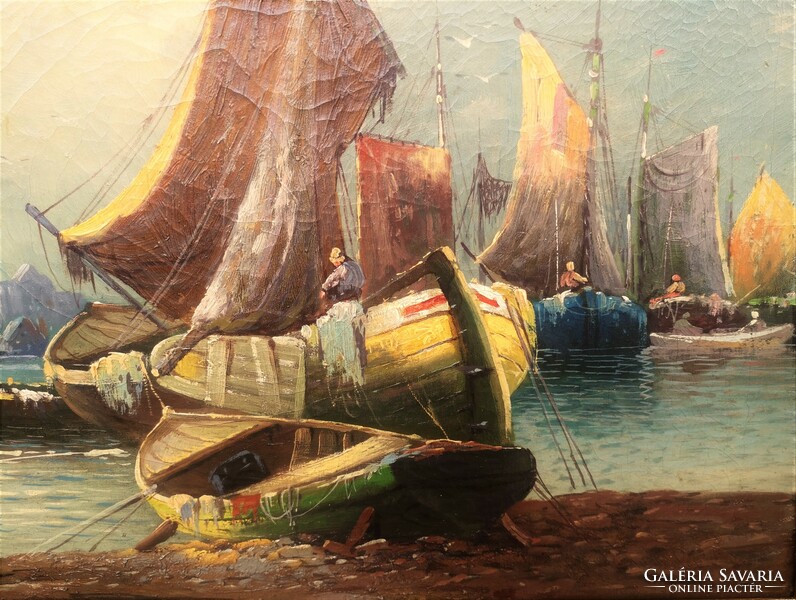 KARL KAUFMANN (LEO PERLA 1843 - 1902) Vitorlások a tengeren c festménye EREDETI GARANCIÁVAL !!