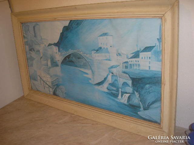 M1-12 Leárazva  Csontváry UTÁN akvarell festmény 90 x 50 cm  üveglapos ritkaság Római híd Mosztárban