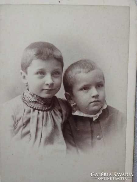 Antique, sepia Hungarian cdv / business card / hardback photo kids portrait letzter and his partner nail
