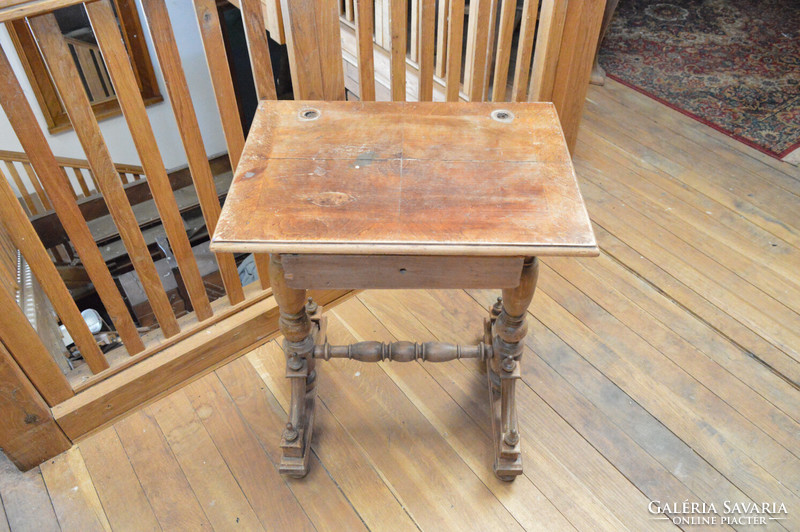 Antique pewter sewing table