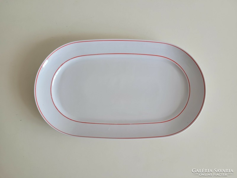 Old retro 39 cm large red striped lowland porcelain bowl roasting dish