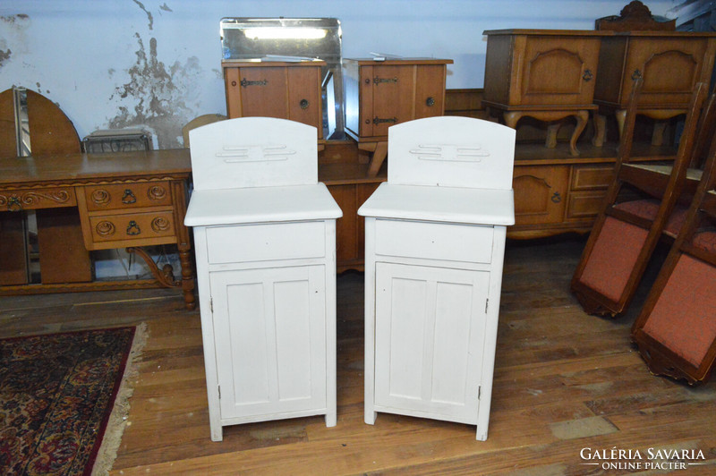 2 antique white bedside cabinets renovated