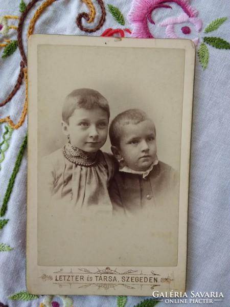 Antique, sepia Hungarian cdv / business card / hardback photo kids portrait letzter and his partner nail