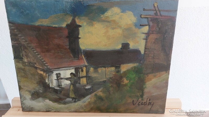 (K) falurészlet festmény 40x30 cm