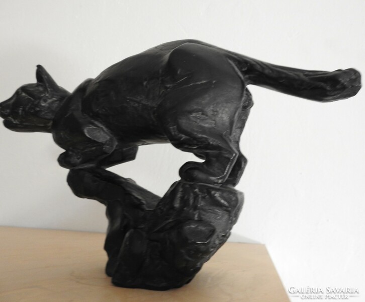 Fekete párduc - - jelzett kerámia szobor _ ISMERETLEN ALKOTÓ