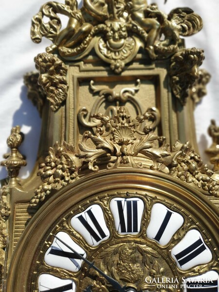Antique copper large sculptural rare French cartel wall clock for sale / rent