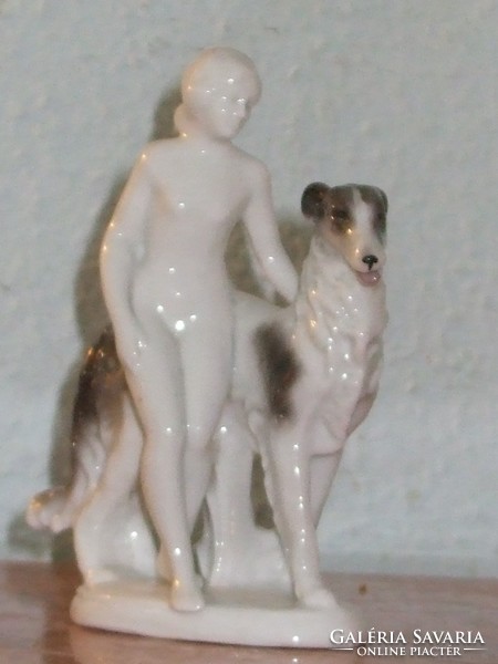 Rare fasold & stauch wallendorf..Female nude with Russian greyhound dog