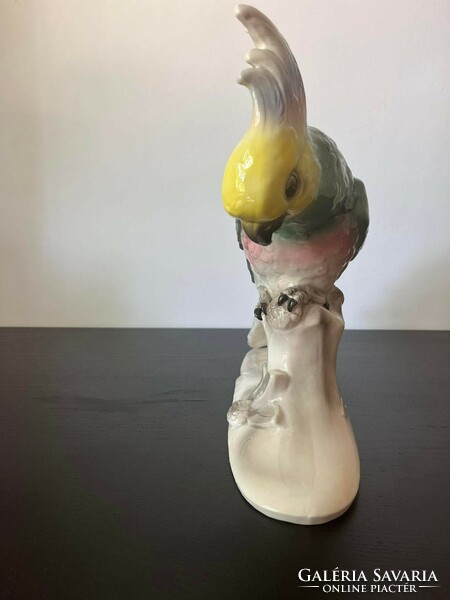 Nagy fajansz papagáj alakú porcelán