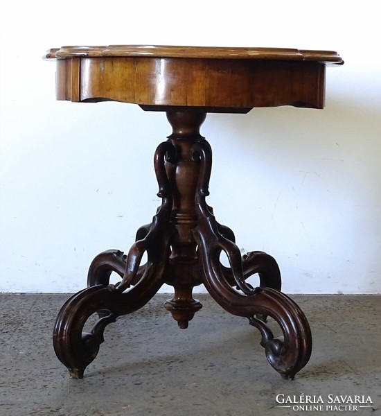1K308 antique spider leg table with drawers, oval neo-baroque salon table
