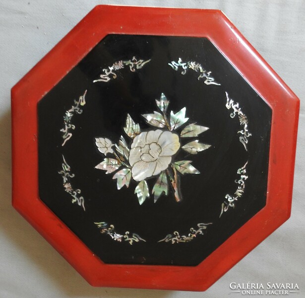 Octagonal wooden mother-of-pearl inlaid offering - oriental