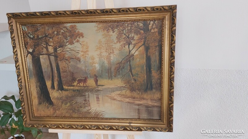 (K) beautiful forest interior painting 80x62 cm with frame. Oil on canvas