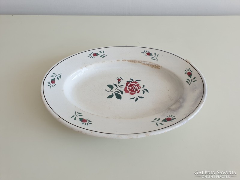 Old vintage folk oval bowl rose offering