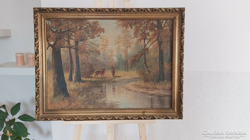 (K) gyönyörű erdőbelső festmény 80x62 cm kerettel. Olaj, vászon