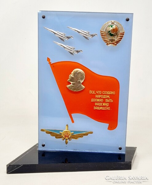 Soviet propaganda force memorial with Lenin's image, plexiglass plaque, table decoration relic - cz