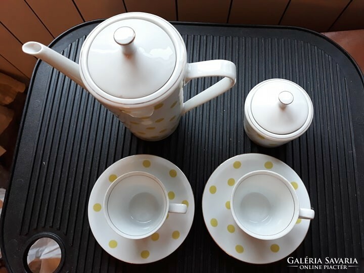 Alföldi porcelán: retro, sárga pöttyös kávés/mokkás készlet