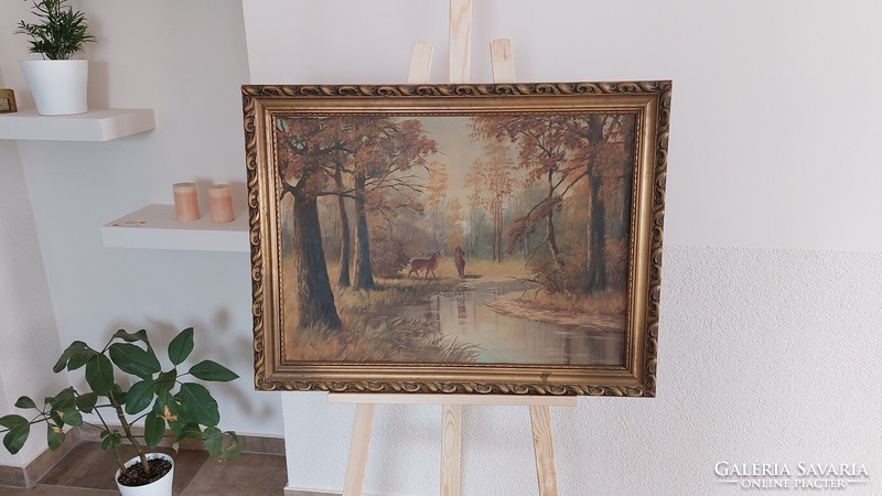(K) gyönyörű erdőbelső festmény 80x62 cm kerettel. Olaj, vászon