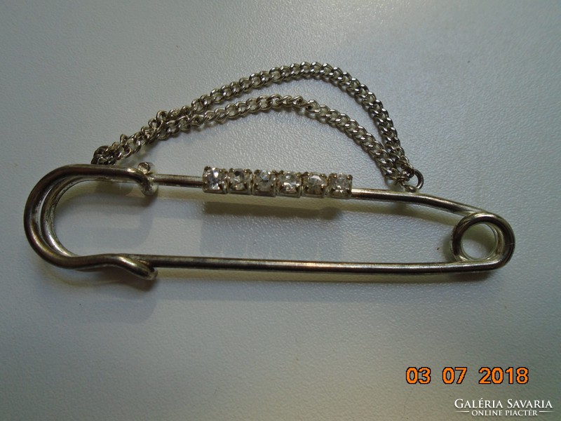 Antique spectacular, larger, claw stone, chain, silver-plated patina scarf pin