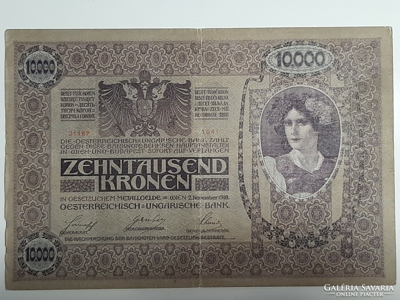 10000 korona 1918 Ausztria 10.000 Korona osztrák felül bélyegzéssel