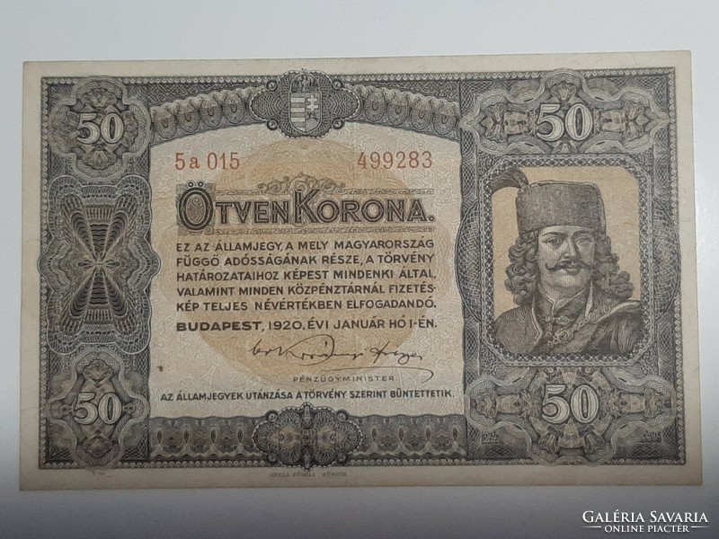 50 korona 1920  EF+ szép állapotú bankjegy
