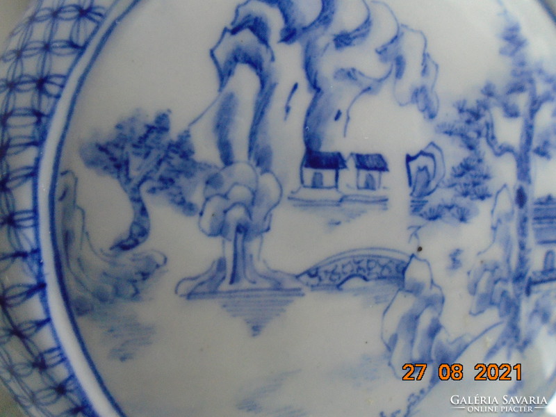 Kangxi blue and white vase hand painted with two different alpine landscapes, pagodas, sign of wealth