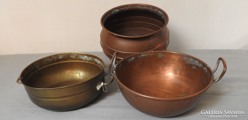3 copper (red copper) bowls / red copper foam bar