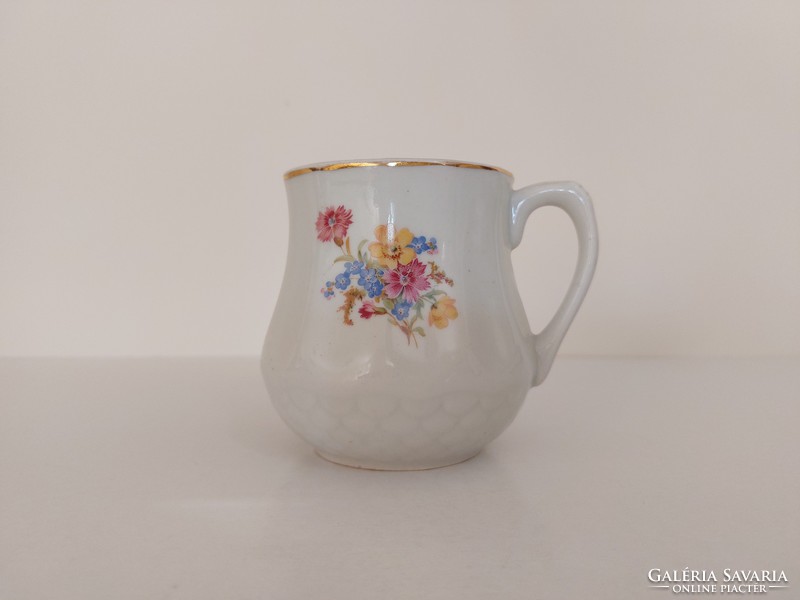 Old drasche porcelain mug, folk teacup with flowers